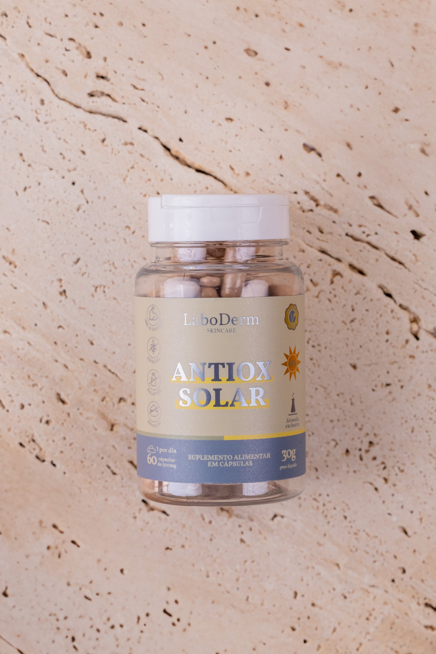 O novo ANTIOX SOLAR, Protetor Solar Oral - Com Pinus Pinaster + Ácido Hialurônico  + Vitamina K2 + Resveratrol  + 8 ativos - 60 cáps (tratamento para 2 meses)