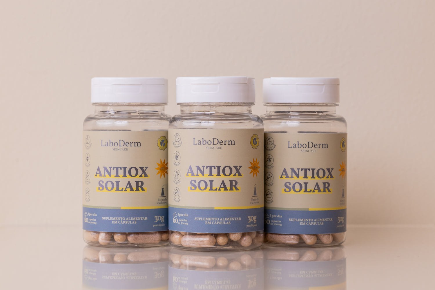 O novo ANTIOX SOLAR, Protetor Solar Oral - Com Pinus Pinaster + Ácido Hialurônico  + Vitamina K2 + Resveratrol  + 8 ativos - 180 cáps (tratamento para 8 meses) (Cópia)