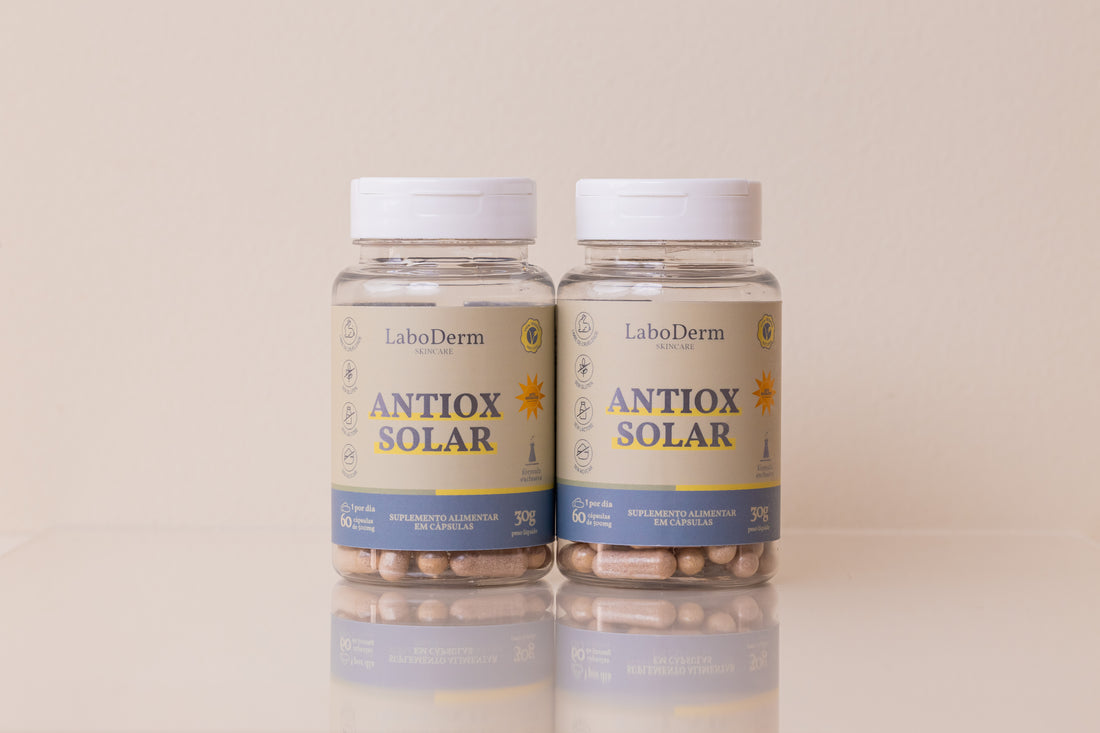 O novo ANTIOX SOLAR, Protetor Solar Oral - Com Pinus Pinaster + Ácido Hialurônico  + Vitamina K2 + Resveratrol  + 8 ativos - 120 cáps (tratamento para 4 meses)